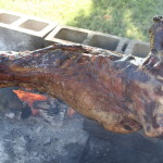 Goat roasting over oak fire