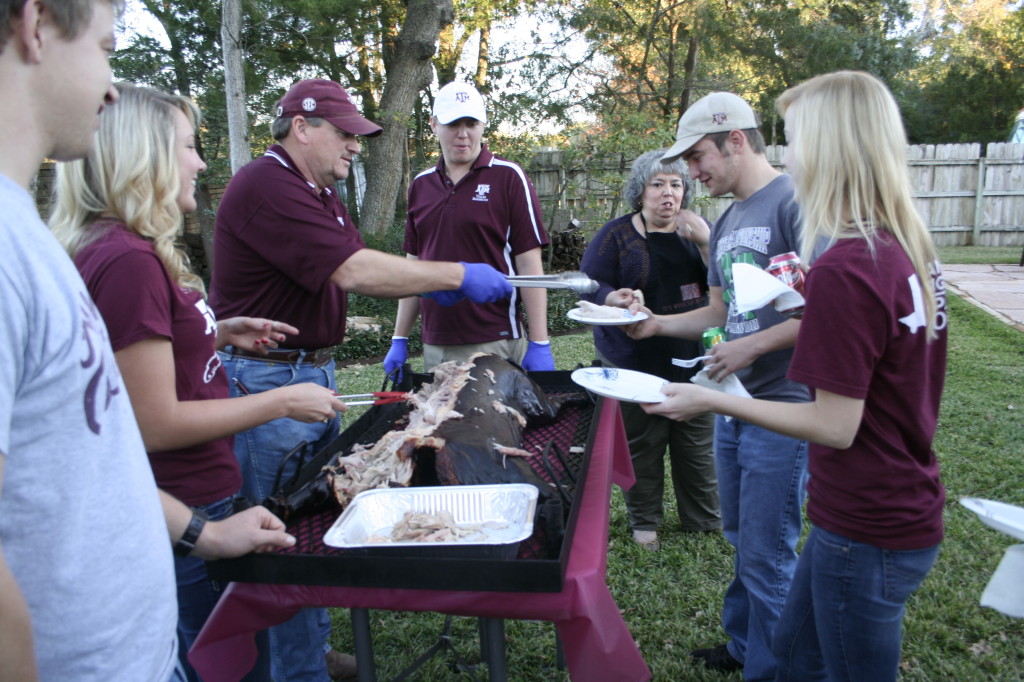 Ray serving pork to students
