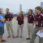 Aaron Franklin visiting with Blythe Schultz, Kaitlyn Porter, Ray Riley, and Michael Berto