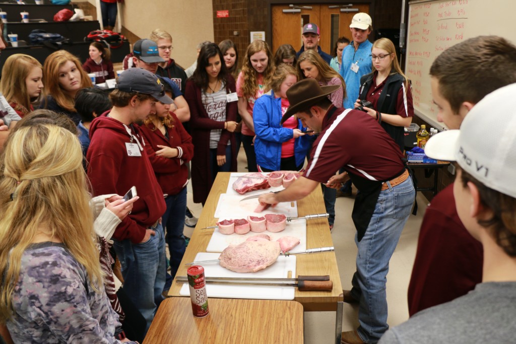 Loading the meat on the skewers