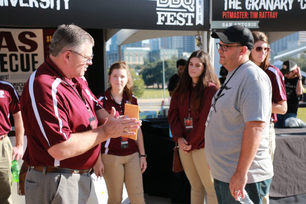 Davey Griffin talking to Texas Monthly BBQ Editor, Daniel Vaughn