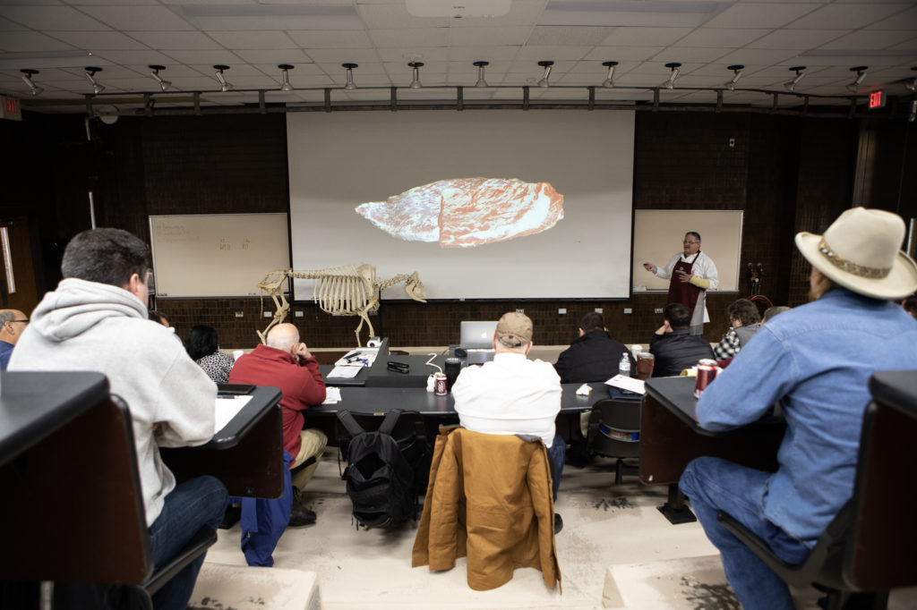 Davey Griffin lecturing on beef brisket anatomy at Camp Brisket (photo by Kelly Yandell)