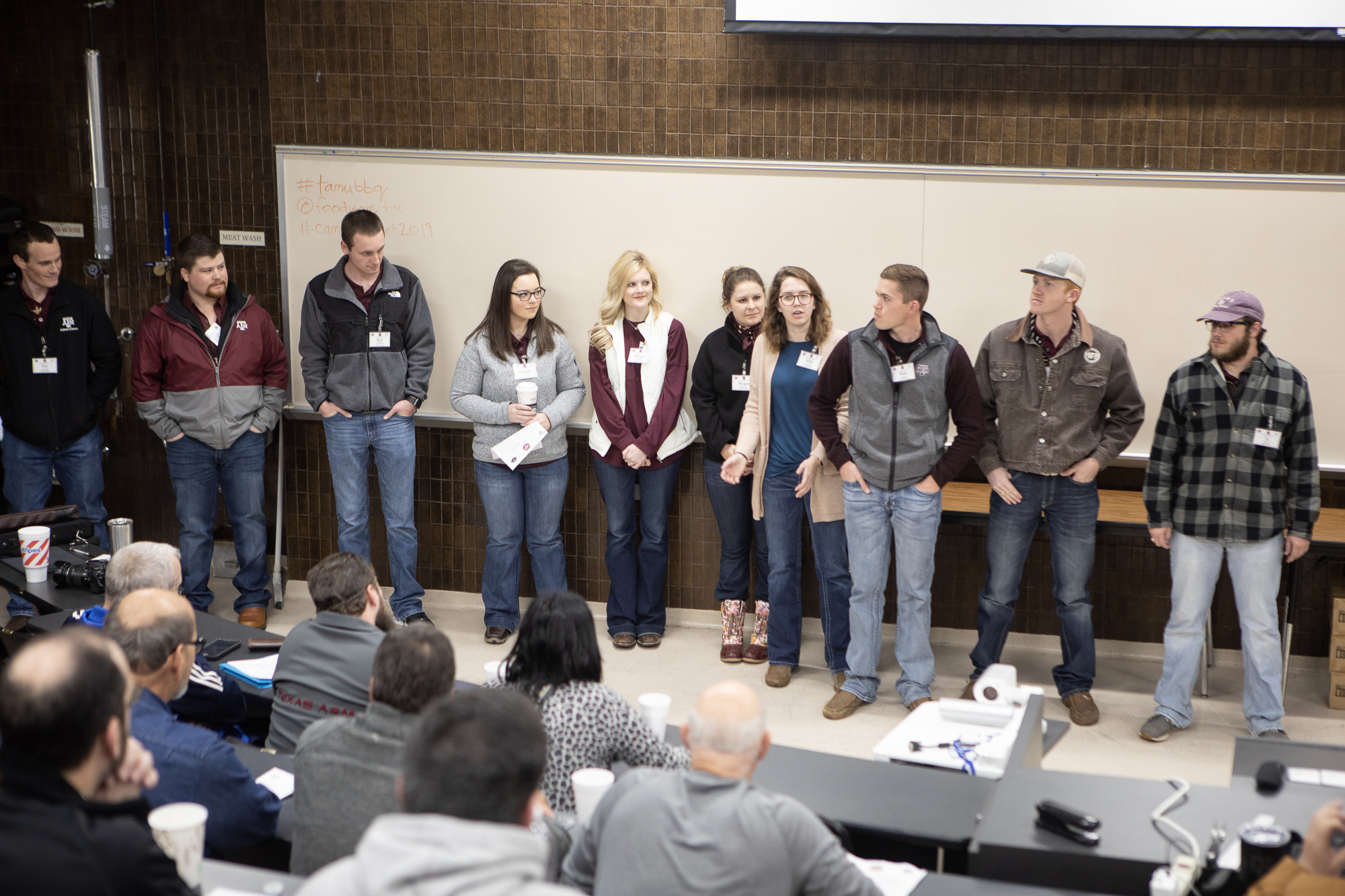 Introductions of Texas A&M University students who help with Camp Brisket (photo by Kelly Yandell)