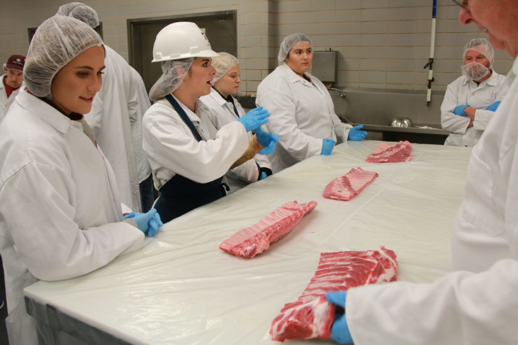 Sydni Borders showing differences between the types of pork ribs